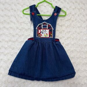 Vintage Doe Spun Denim Overalls Jumper Dress Farm Barn Cow Embroidered size 2T